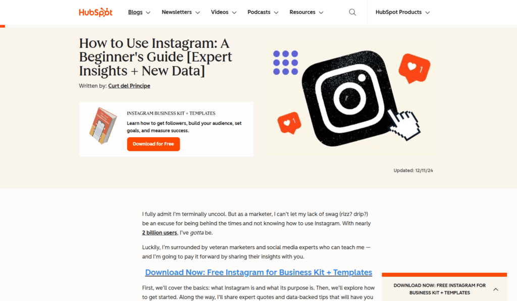 Example of a pillar page from Hubspot