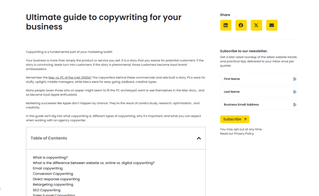 Example of a pillar page from Sparked Digital's website