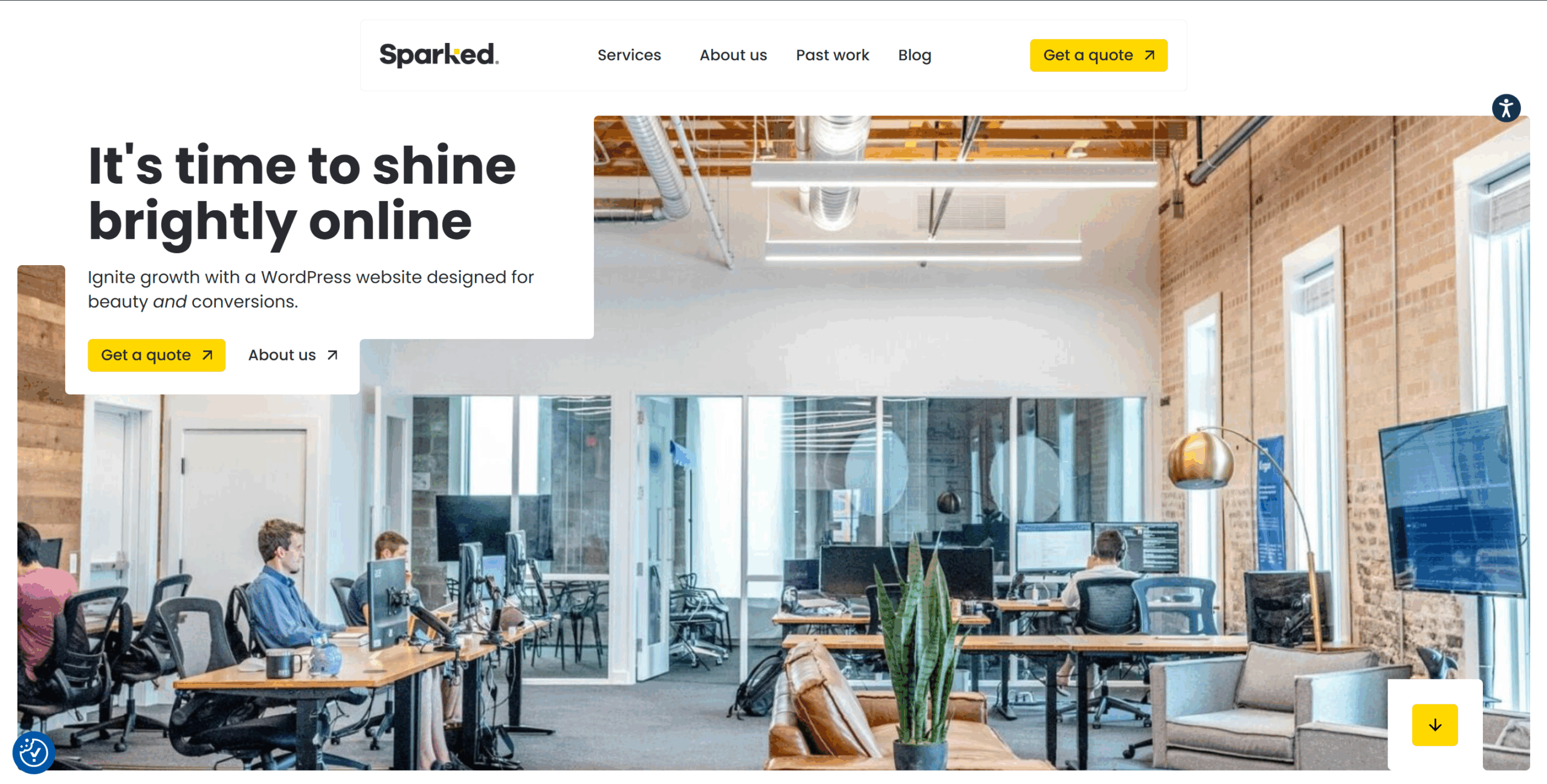 Above-the-fold content on Sparked's website