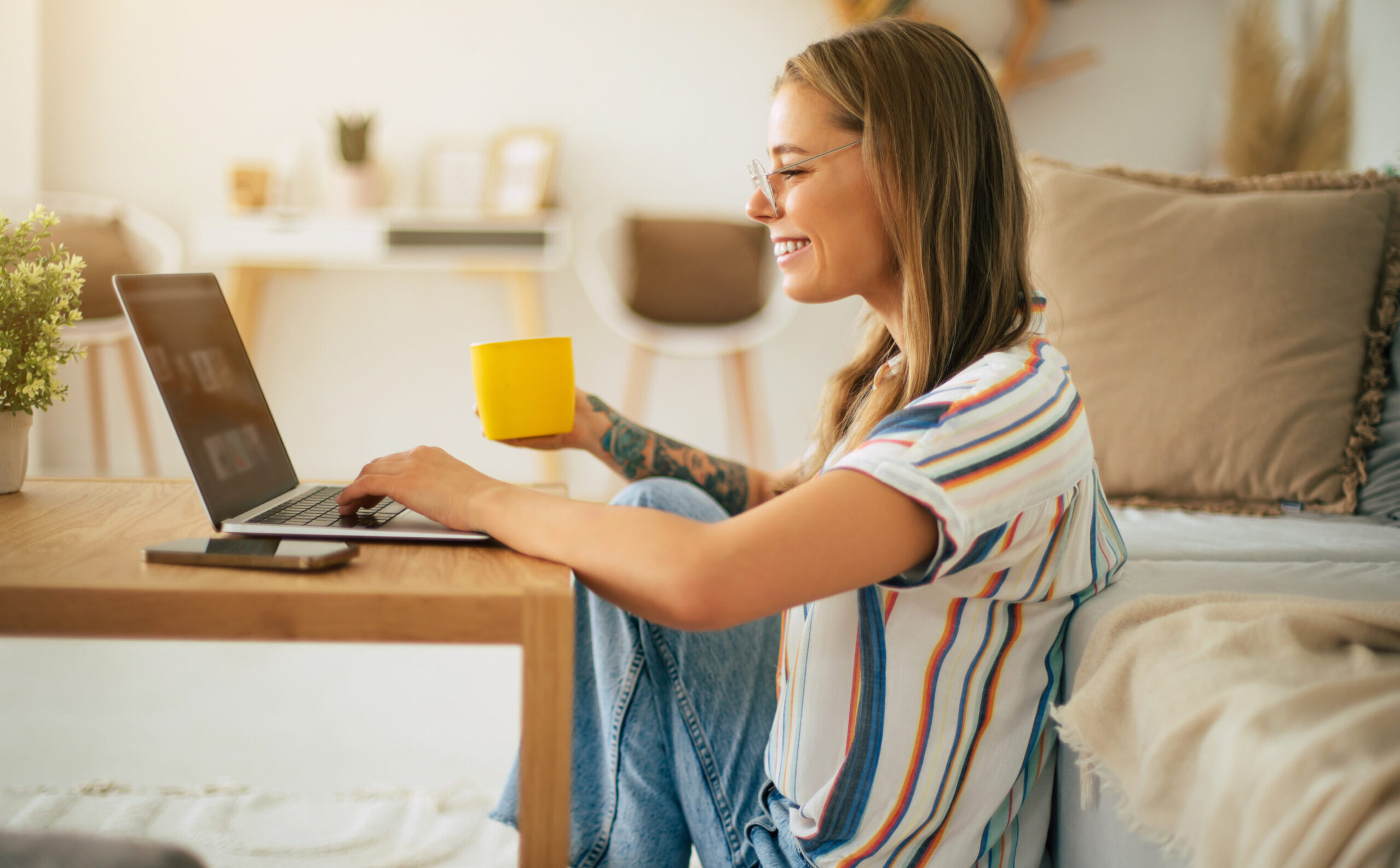 Woman reviewing her WordPress website SEO/AEO audit