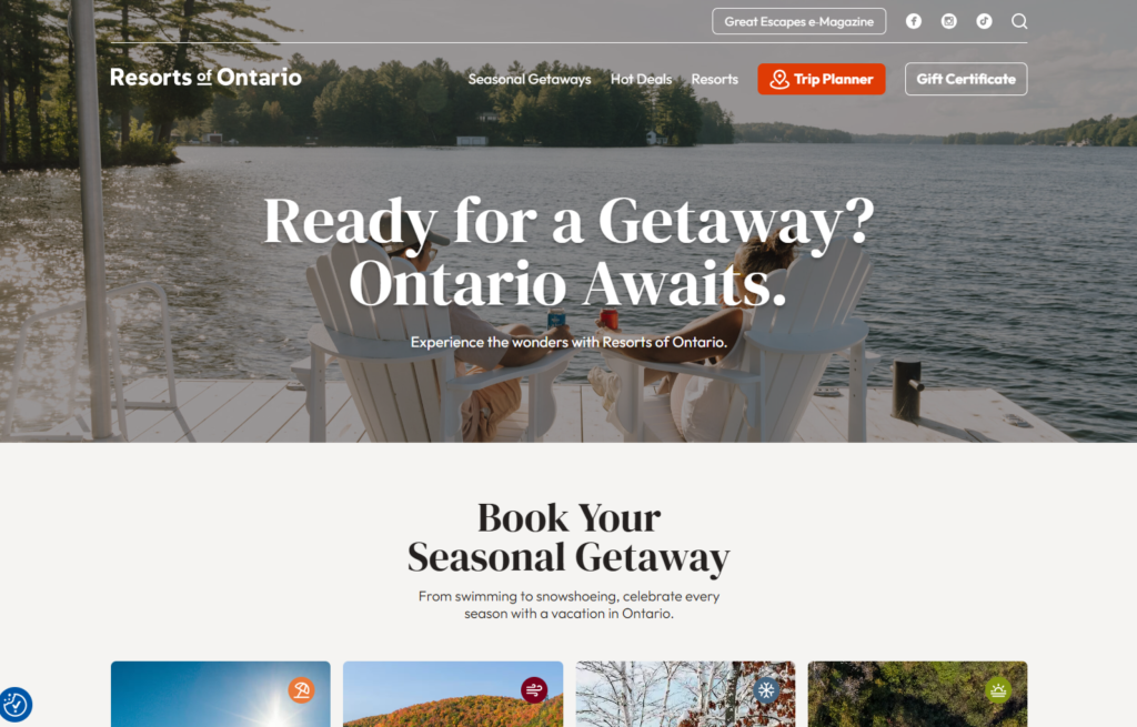 Resorts of Ontario - Award winning website from Sparked Digital
