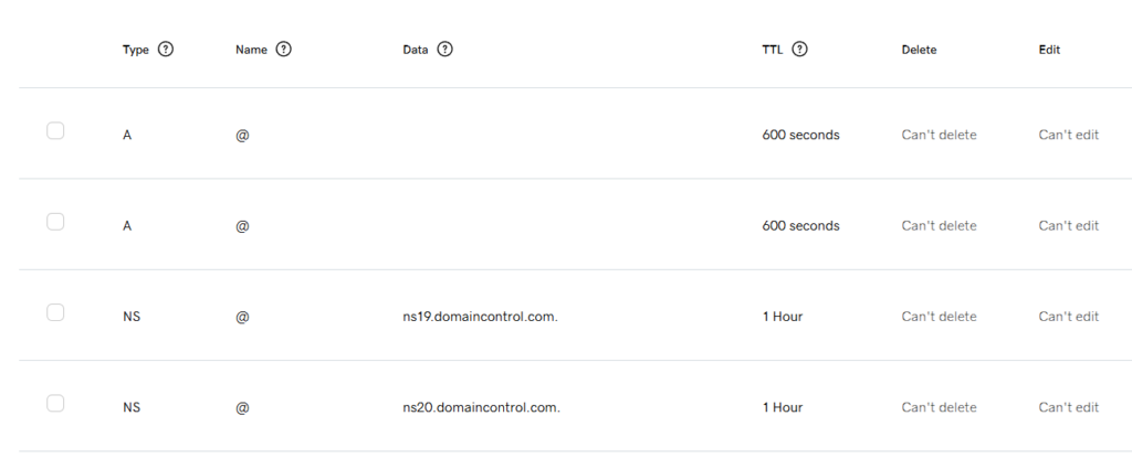 Screenshot of DNS update